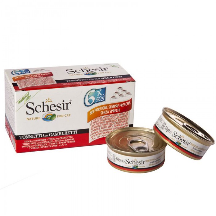 Schesir Natural Jelly, Tonnikala & katkarapu 6 x 50g